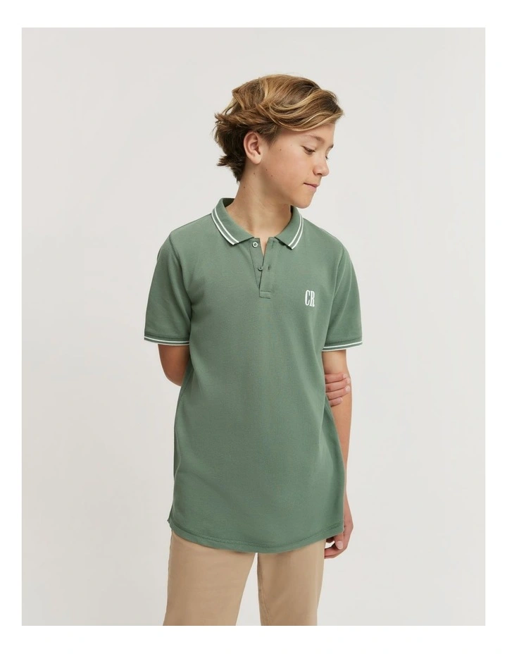 Teen Recycled Cotton Blend Logo Polo Shirt in Sage