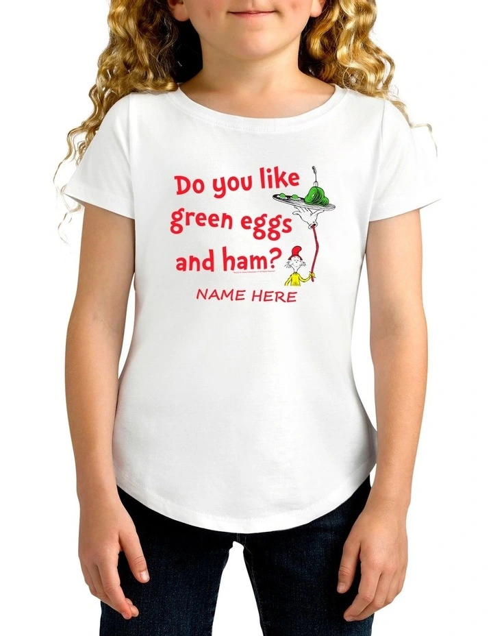 Girl's Dr.Seuss Green Eggs & Ham Personalised Cotton T Shirt