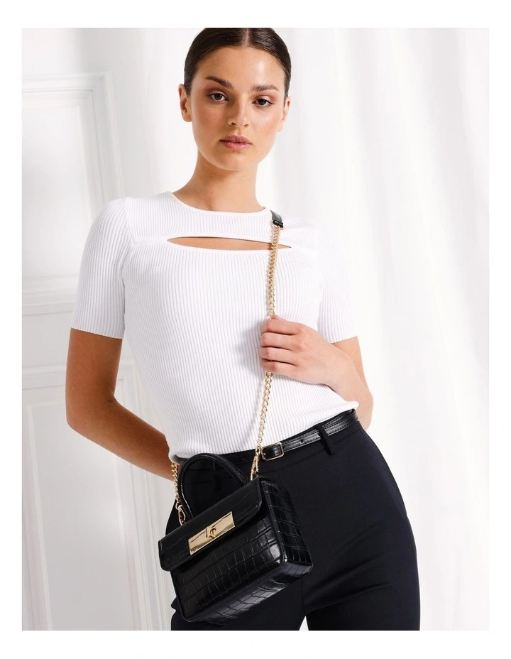 Katie Croc Crossbody Bag in Black