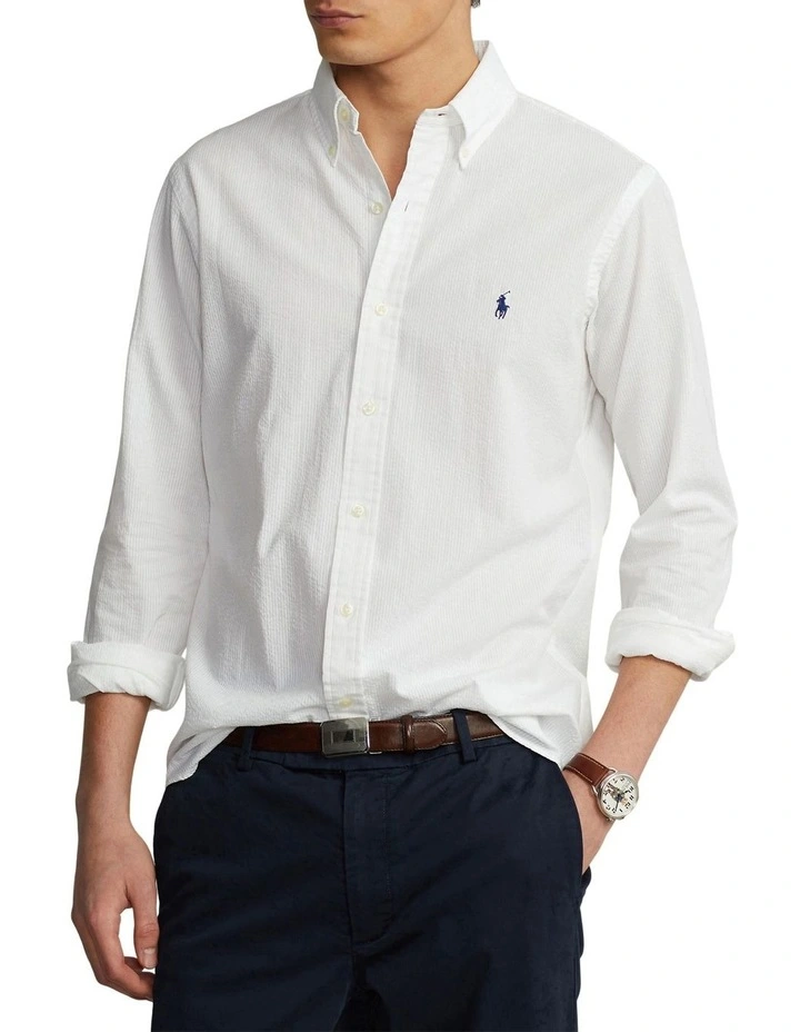 Classic Fit Seersucker Shirt in White