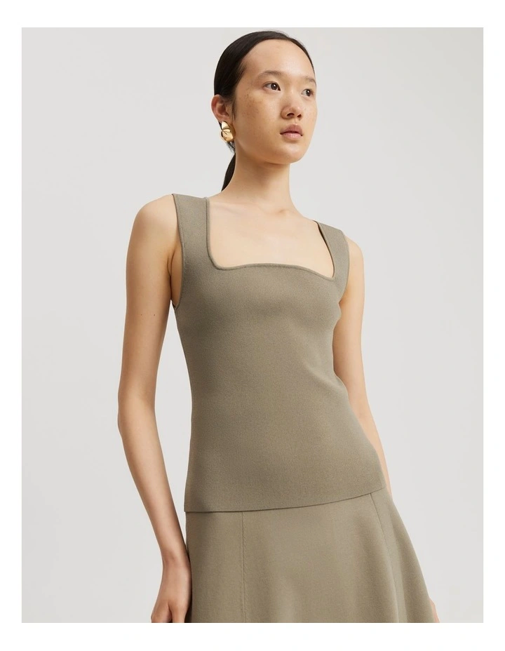Square Knit Cami in Sicilian Olive