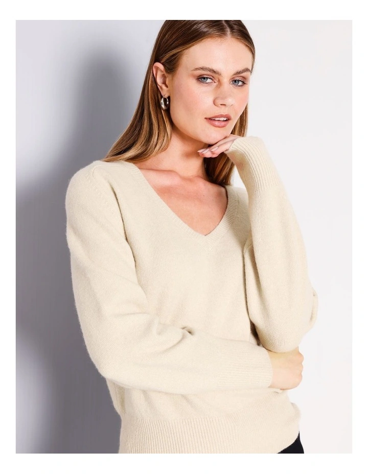 Soft Touch V-Neck Knit in Stone