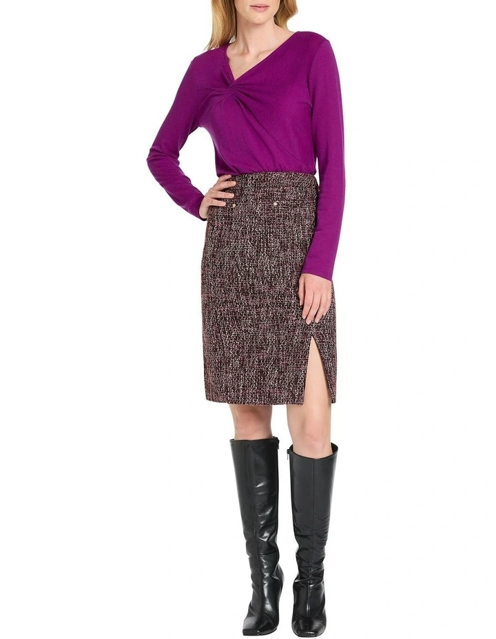Lylo Tweed Pencil Skirt in Plum/Black