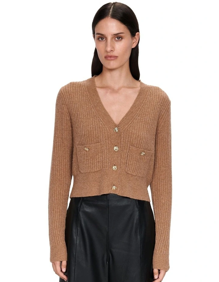 Cashmere Merino Rib Cardigan in Beige