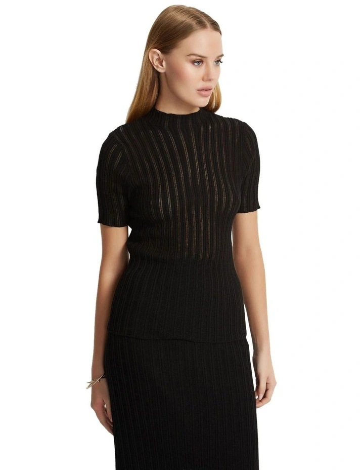 Jess Sheer Knit Top in Black