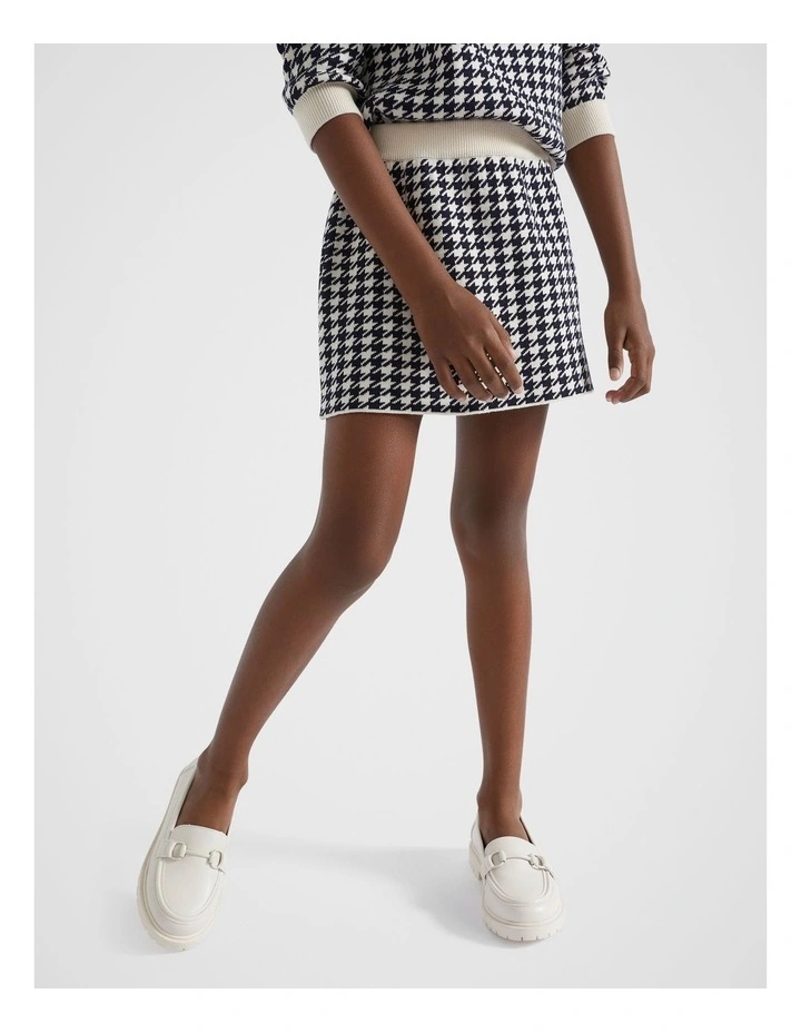 Houndstooth Knit Skirt in Midnight Blue