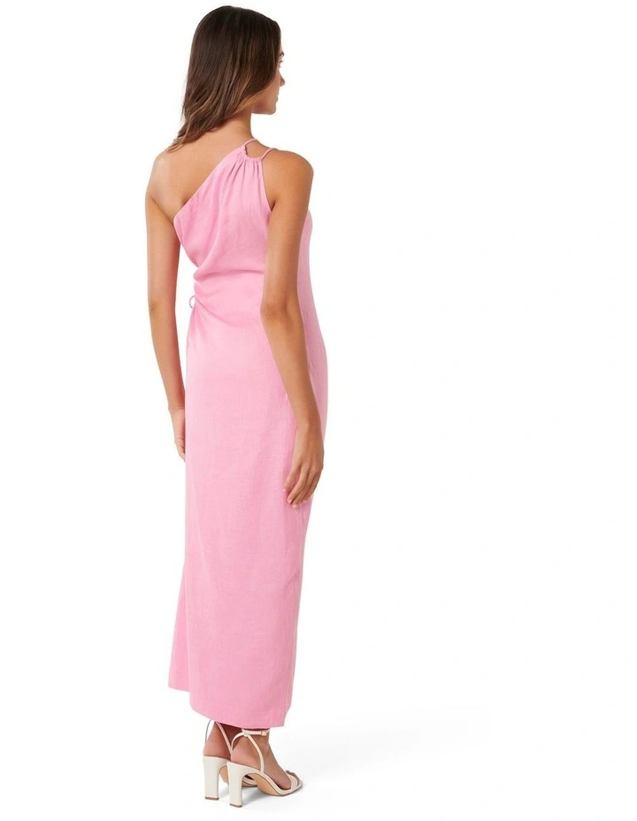 Danielle Twist Linen Midi Dress in Pink