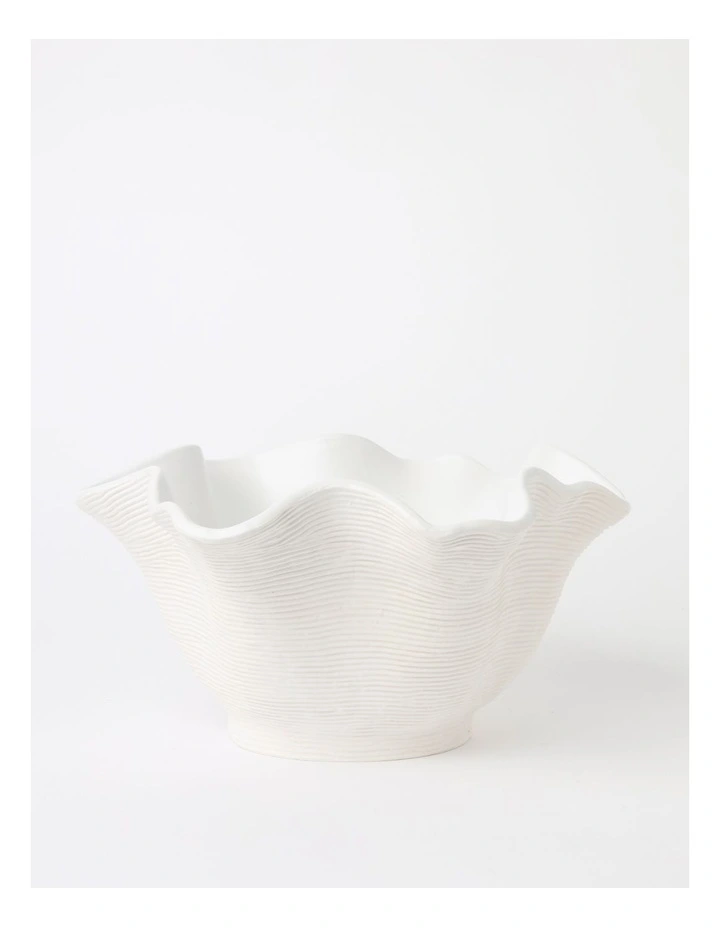 Kirkham Wave Edge Decorative Ceramic Bowl White 16x34cm