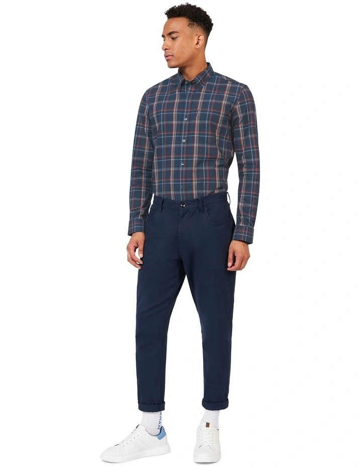 Linear Check Long Sleeve Shirt in Navy