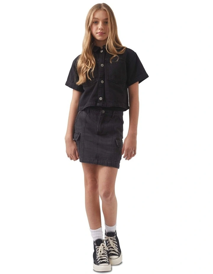 Cropped Boxy Denim Shirt in Black
