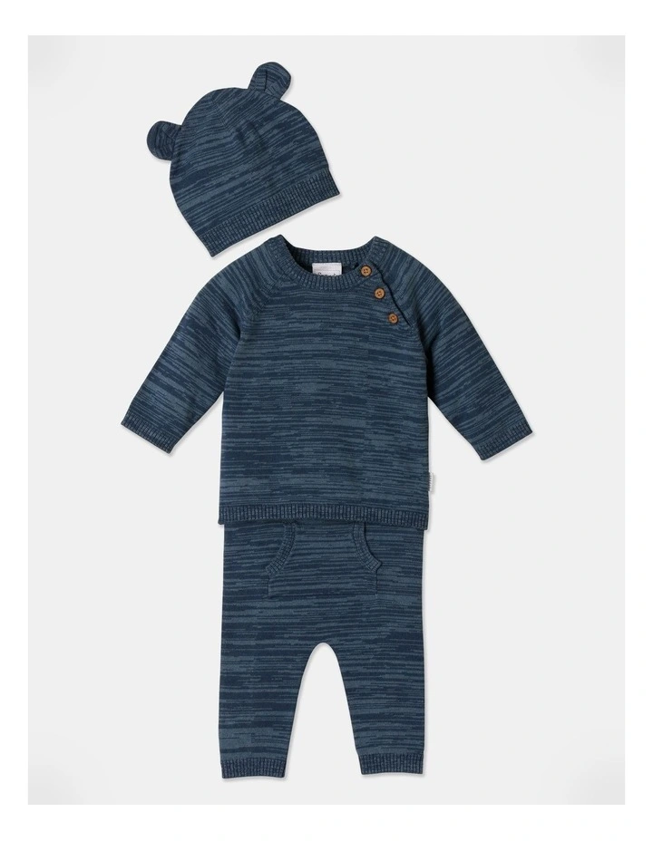 Knit Top And Legging With Beanie Set in Navy