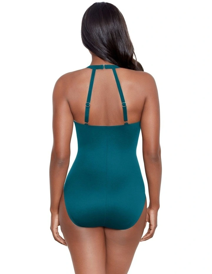 Bling Plunge Neck One Piece Shaping Swimsuit in Nova Green