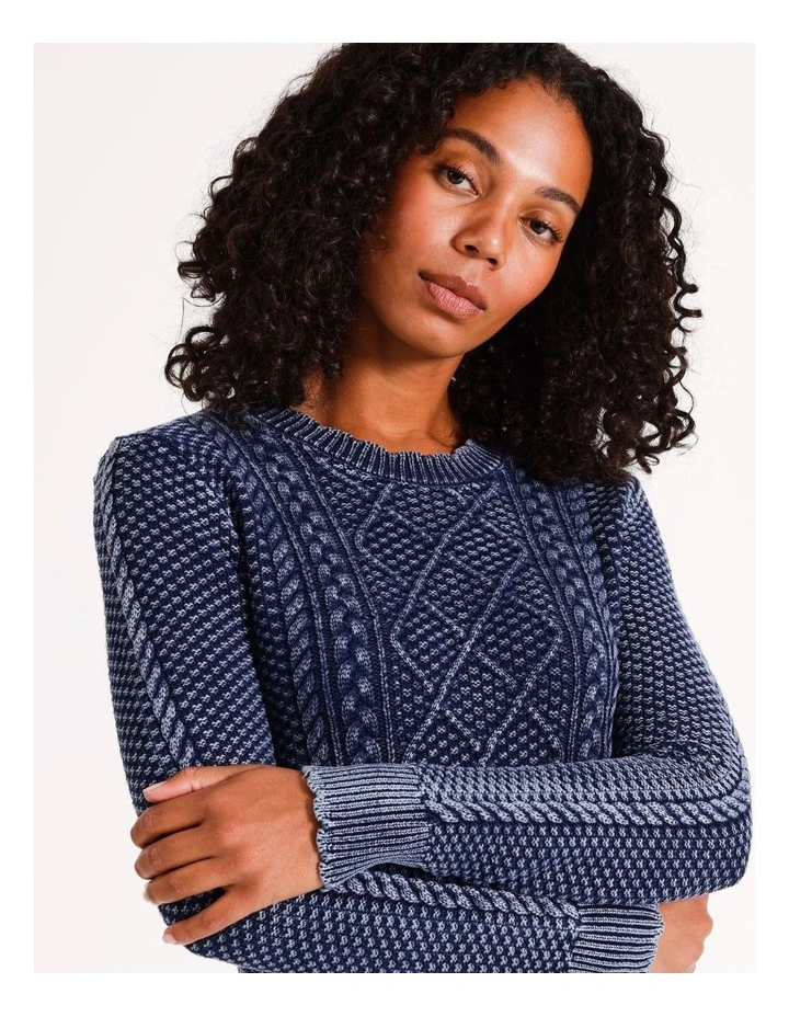 Washed Cable Knit Jumper in Navy