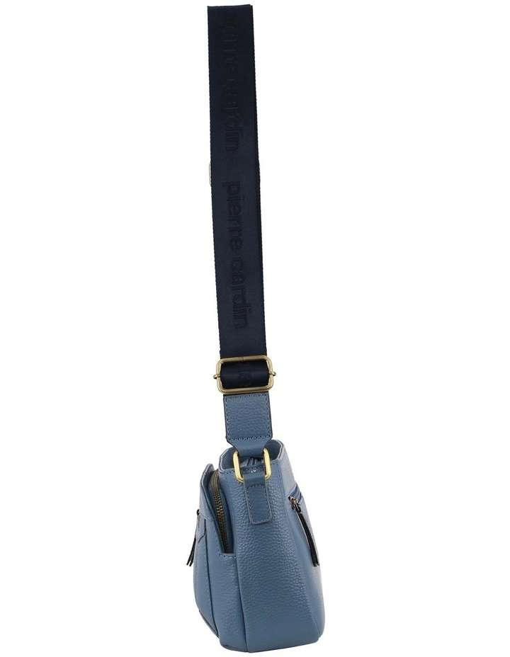 Leather Webbing Strap Crossbody Bag in Blue
