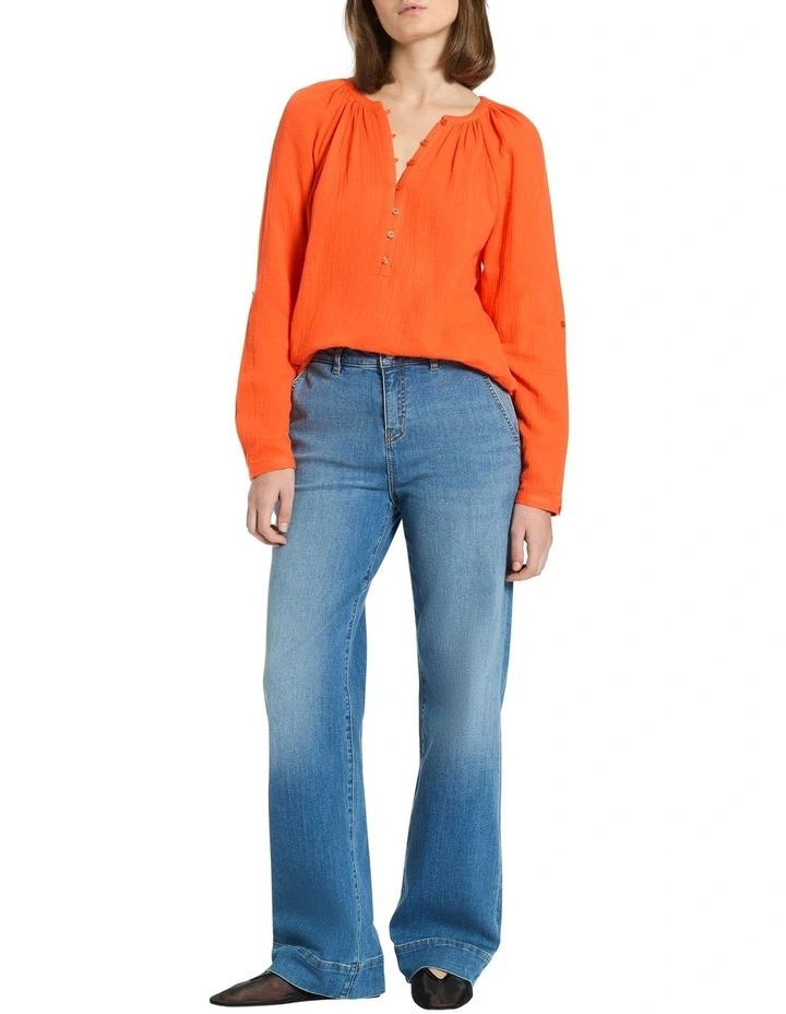 Cassidy Cotton Crinkle Top in Persimmon