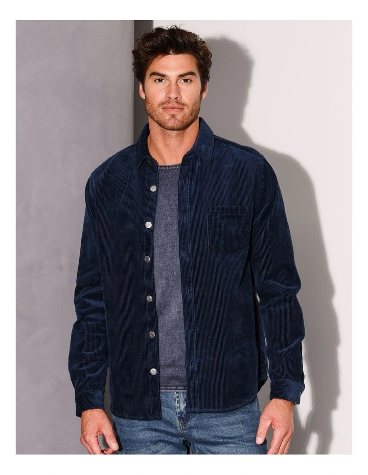 Cape Conran Cord Long Sleeve Overshirt in Navy