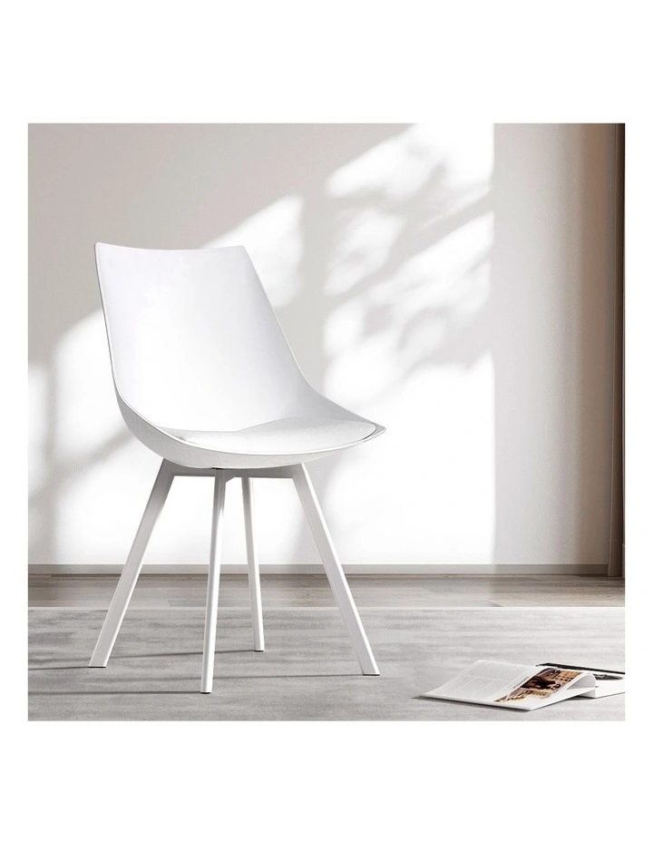 Dining Chairs PU Leather Plastic Metal Set of 2 in White