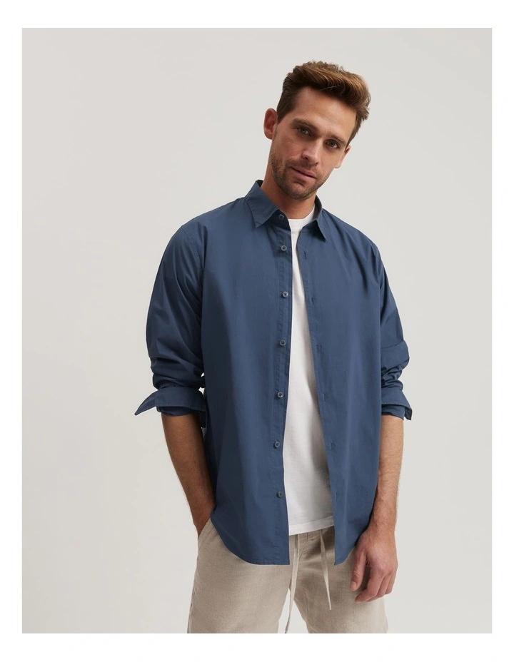 Regular Fit Garment Dyed Poplin Shirt in Navy