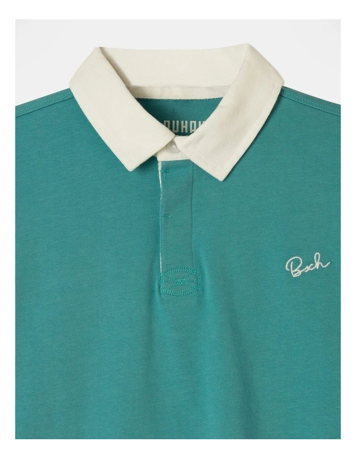 Long Sleeve Knit Rugby Shirt in Teal