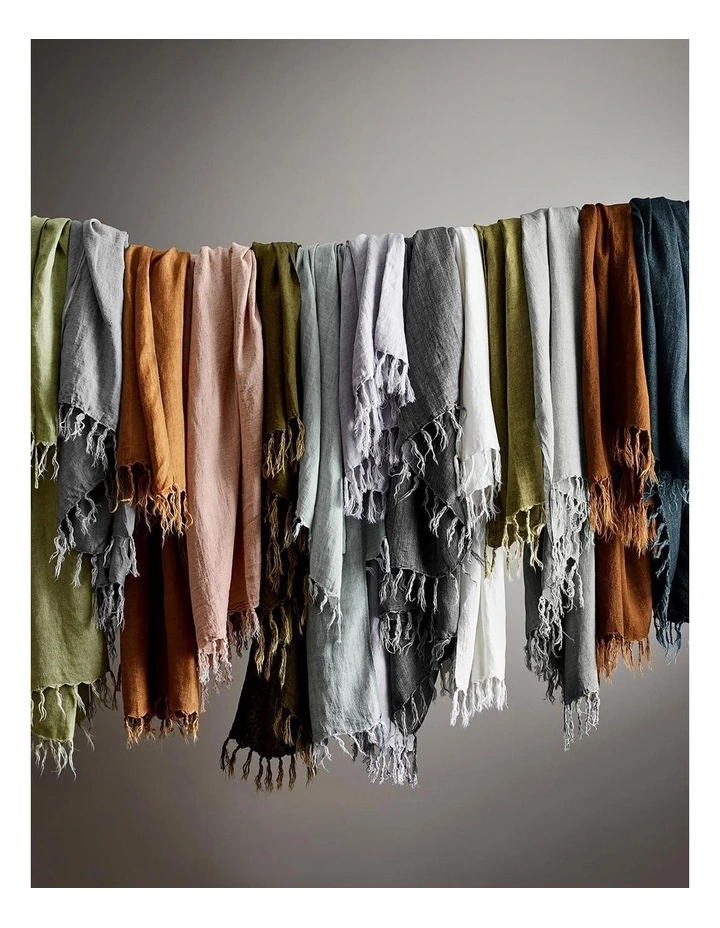 Vintage Linen Fringe Throw in Shell