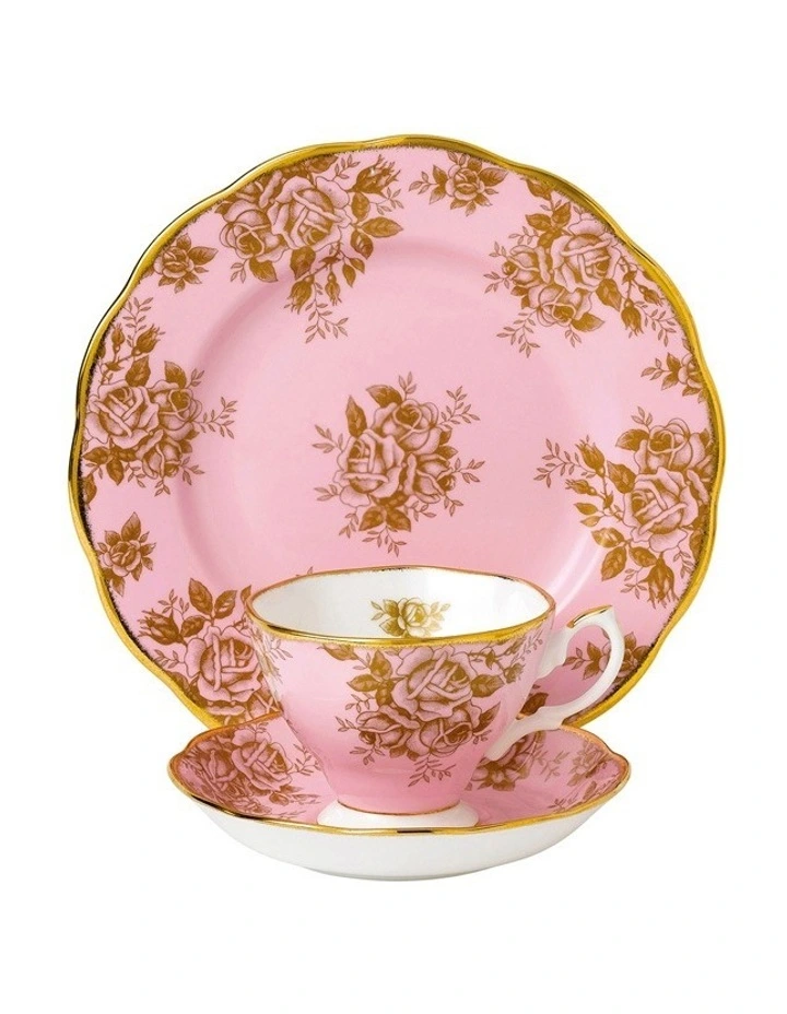 Golden Roses 1960 Teacup Saucer & Plate Pink