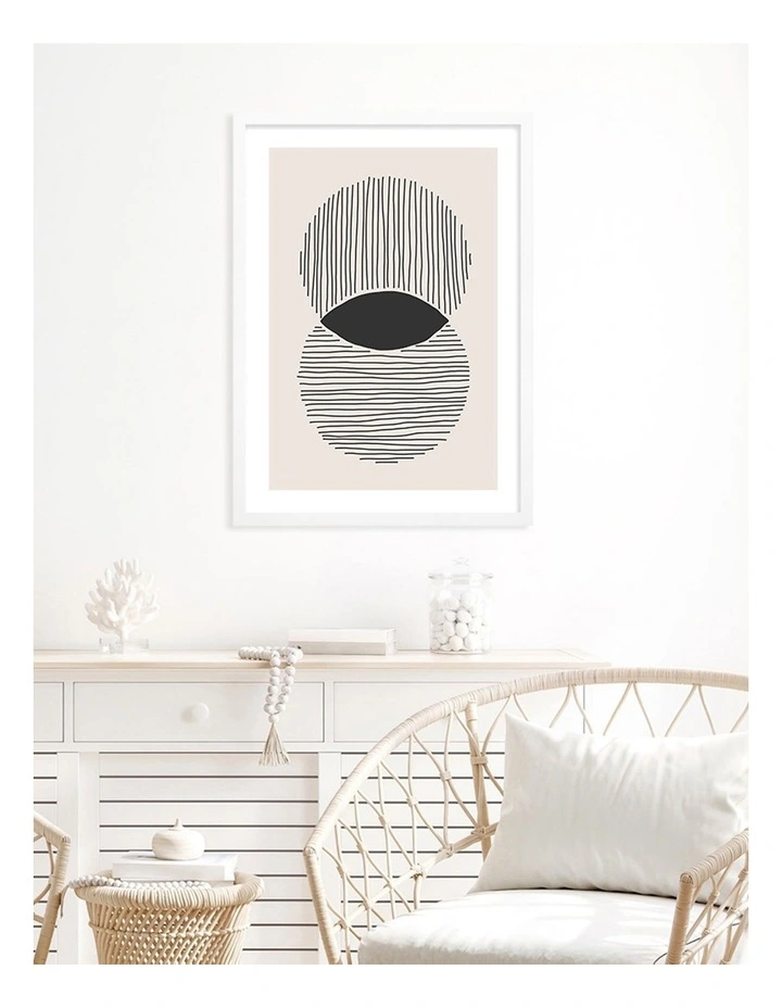 Australian Made Intersecting Circles Lines Art Print A2 in White Frame