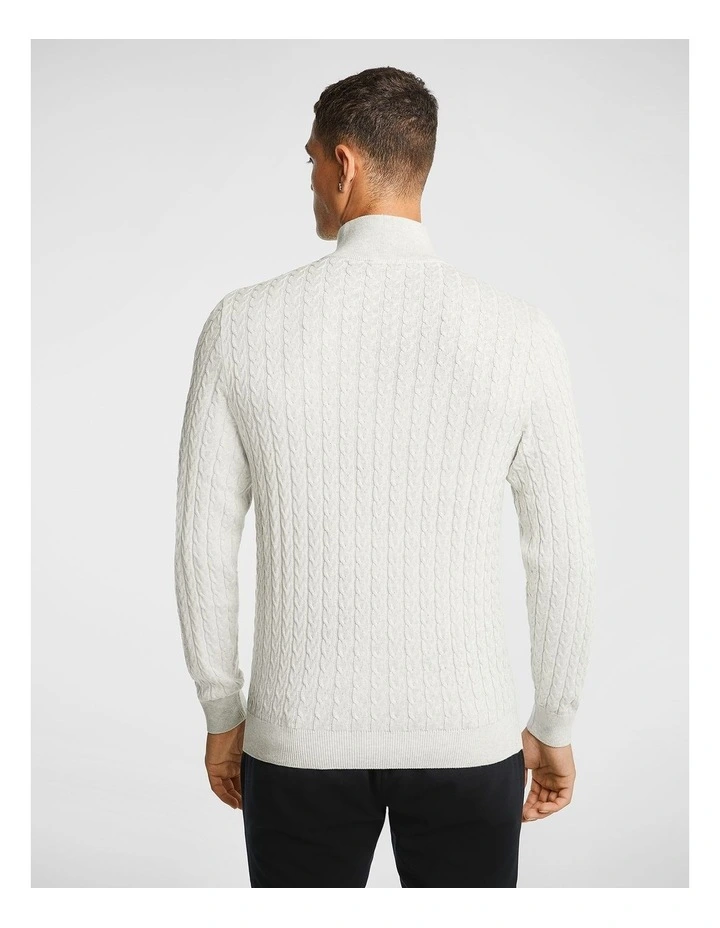 Eddie 1/4 Zip Cable Knitwear in Light Grey Marle