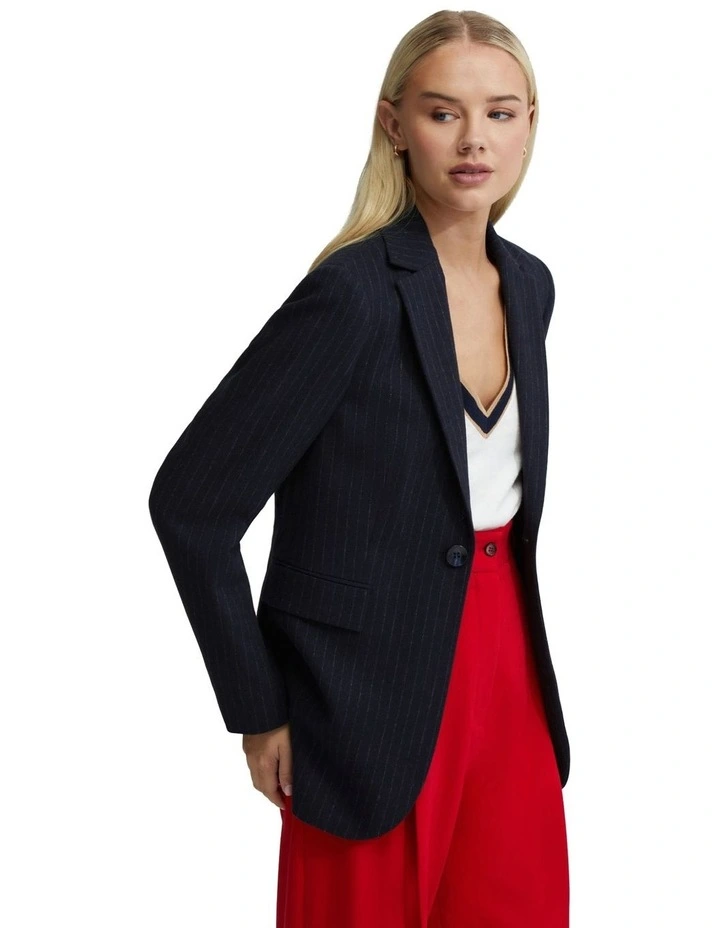 Lola Wool Blend Blazer in Navy Pinstripe