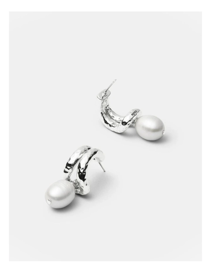 Reflective Pearl Hoop Earrings in Silver
