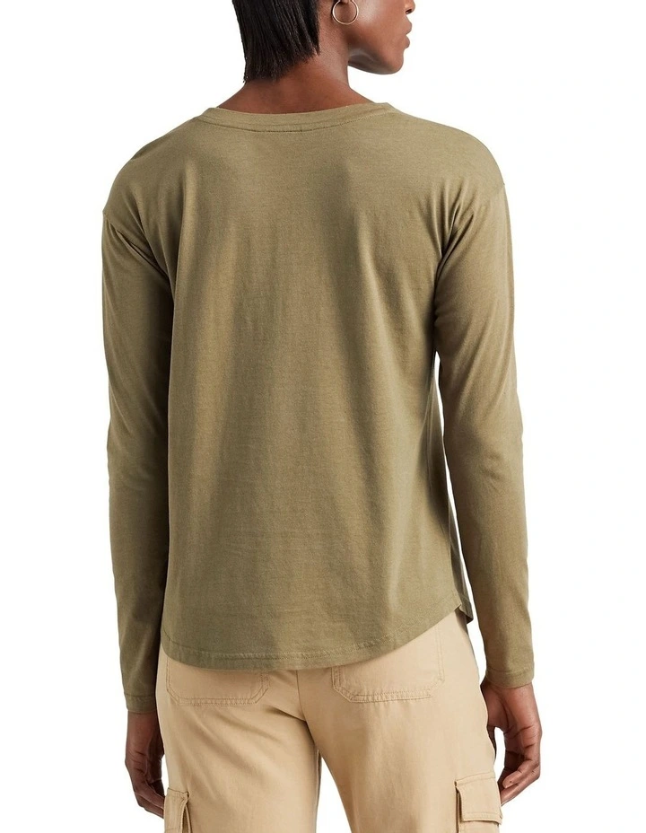 Beaded-Logo Jersey Long-Sleeve Tee in Green