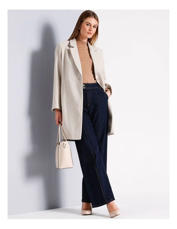 Edge To Edge Herringbone Coat in Stone