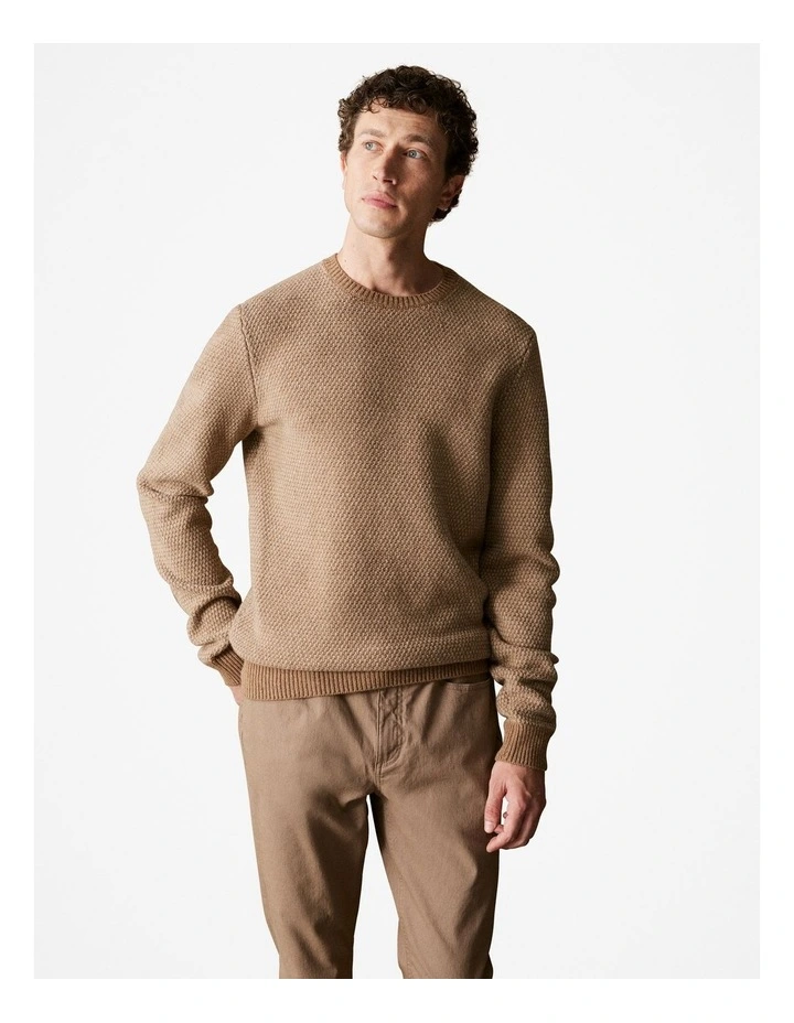 Merino Textured Stitch Crew in Camel
