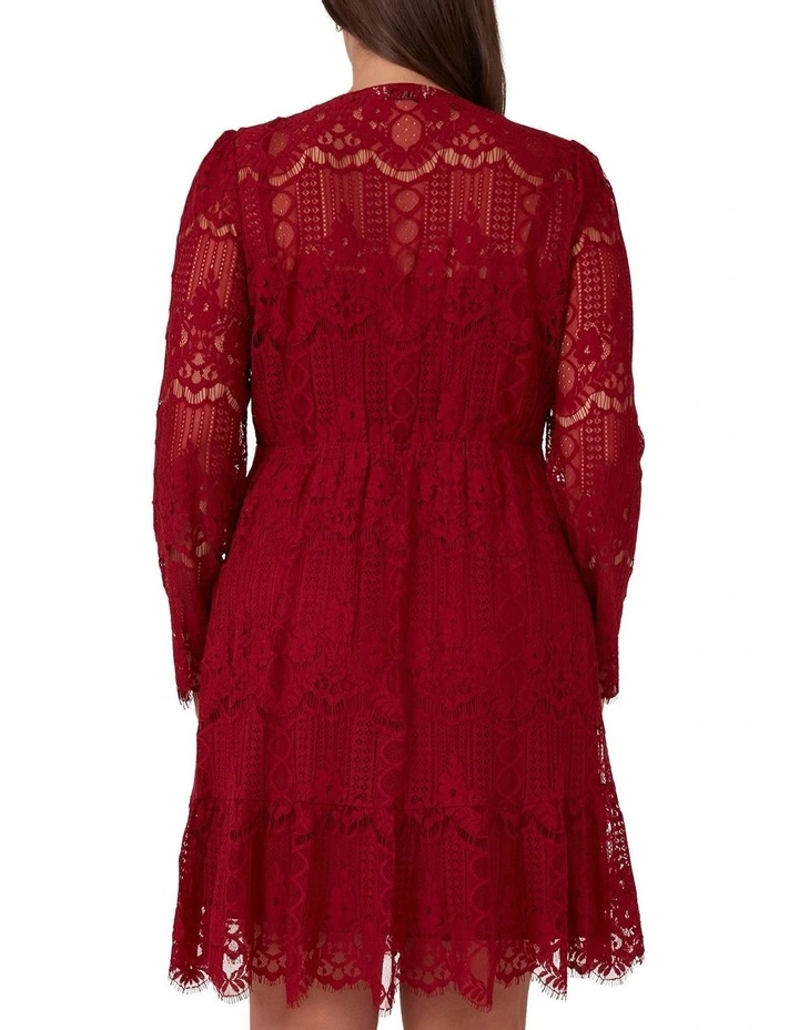 Mini Lace Frill Dress in Red