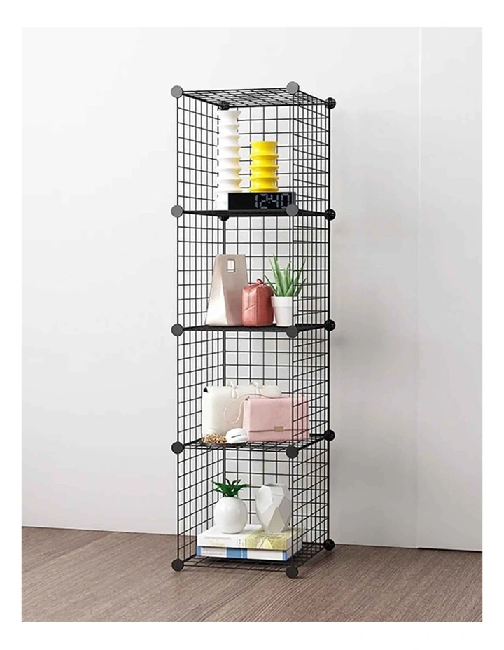 Modular Grid Space Portable 4 Tier Cube Storage in Black