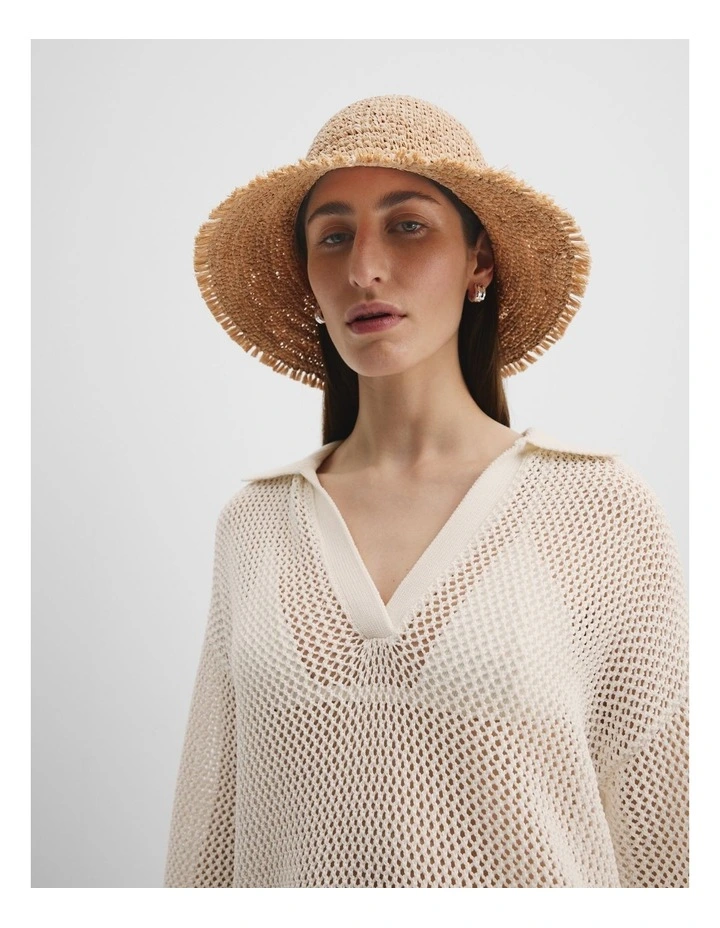 Woven Raffia Bucket Hat in Natural