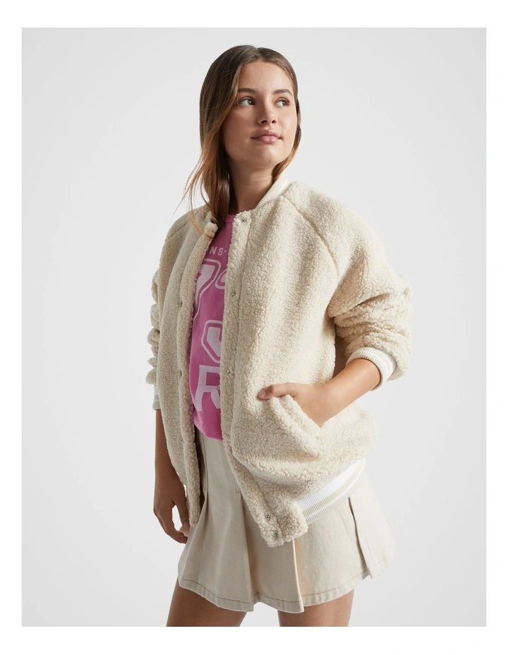 Teddy Bomber Jacket in Stone