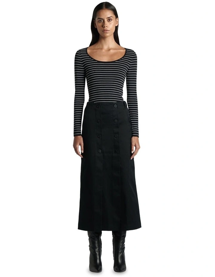 Striped Scoop Neck Knit Top in Black