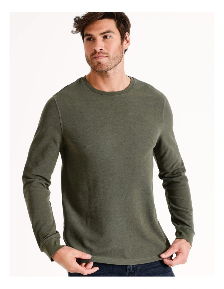 Demarchi Long Sleeve Waffle Crew Tee in Khaki