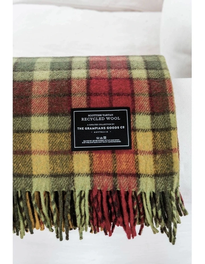 Heritage Collection Recycled Wool Scottish Tartan Blanket in Maple Moss