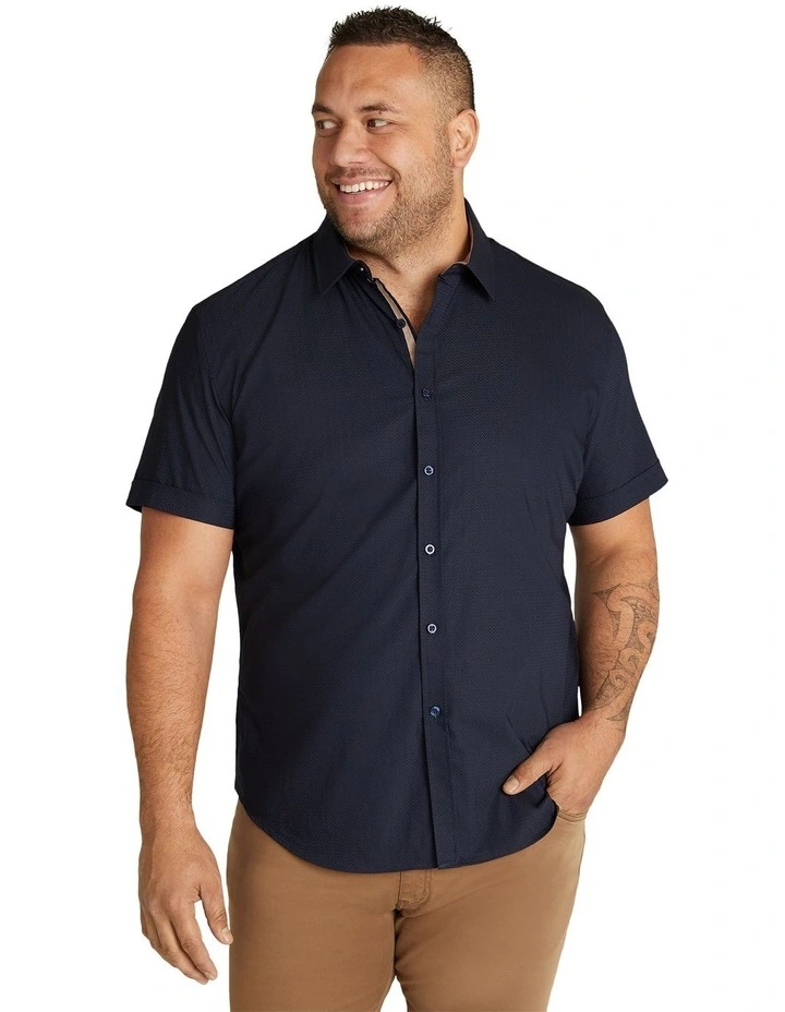 Emile Textured Stretch Shirt in Navy