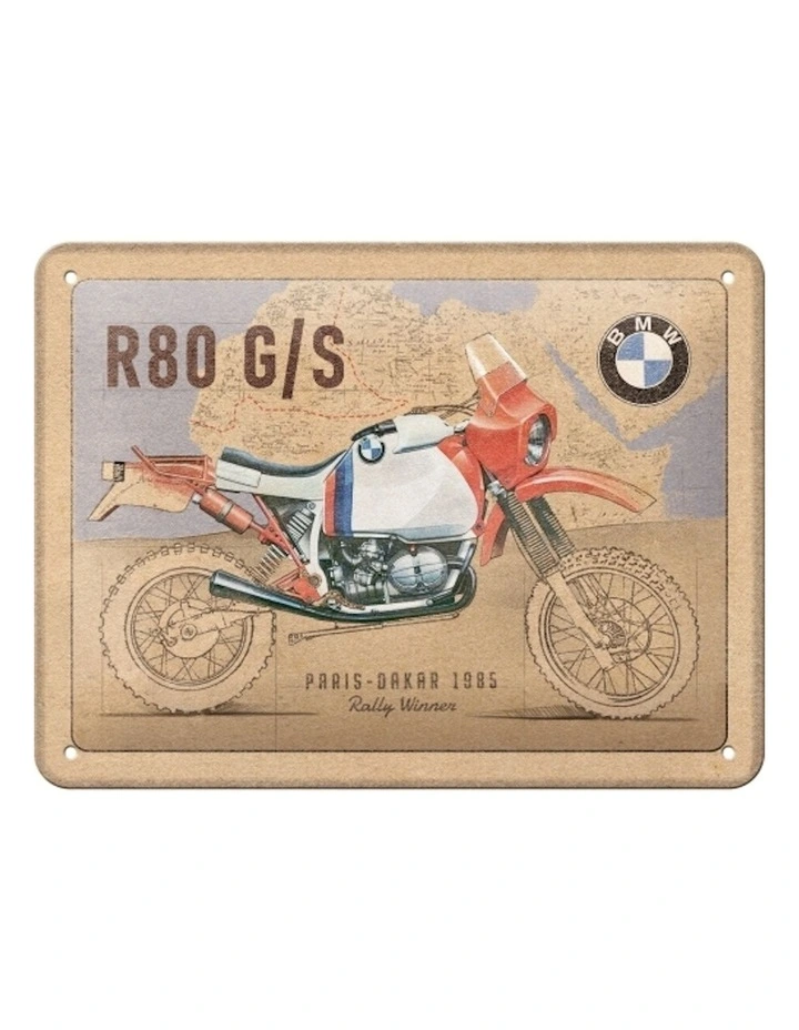 BMW R80 G/S Paris Dakar Metal Sign 15x20cm in Brown
