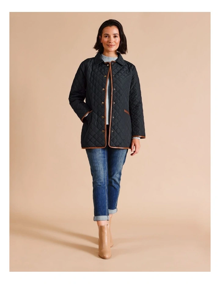 Recycled Polyester Short PU Trim Quilted Jacket In Navy