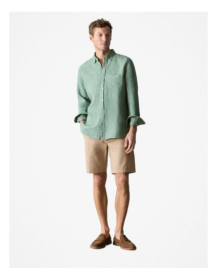Regular Fit Delave Linen Long Sleeve Shirt in Willow