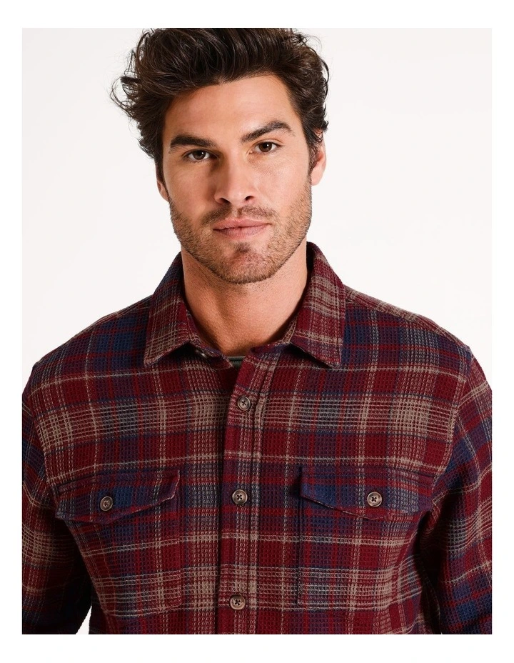 Wye River Check Waffle Long Sleeve Shirt in Burgundy