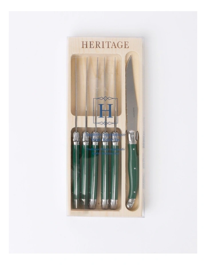 Laguiole Sophistique 6pc Steak Knife Set in Green