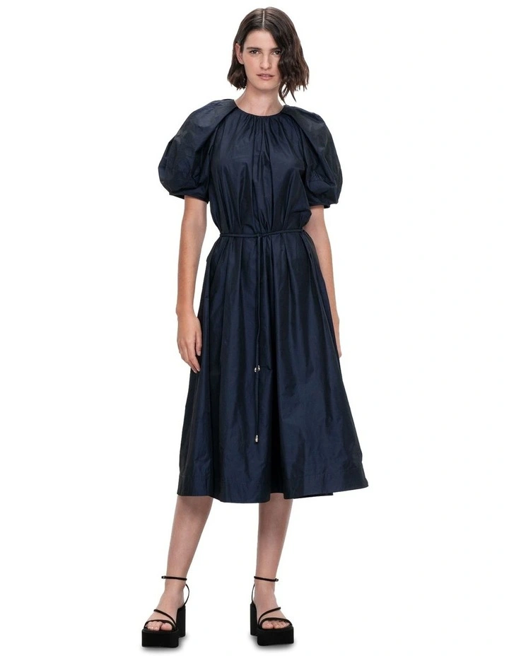 Memory Taffeta Belted Dress in Ink