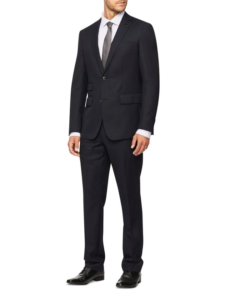 Tailored Pure Wool Dobby Suit Pant Navy