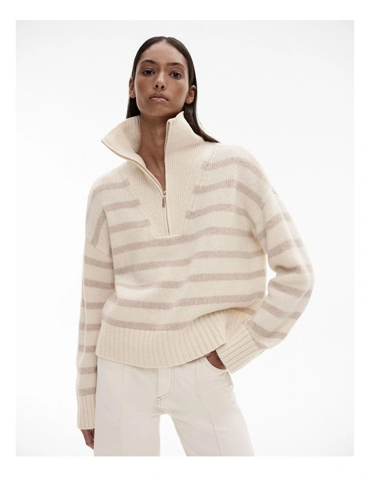 Stripe Zip Front Knit in Fawn