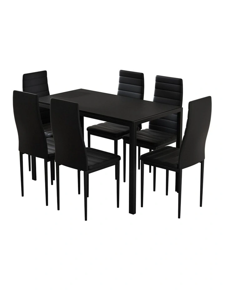 7 Piece Wooden Dining Table Set in Black