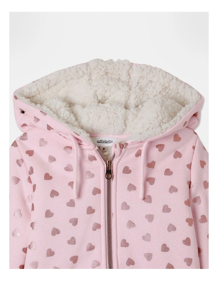 Sherpa Lined Zip Through Hoodie (3-8 Years) in Pink